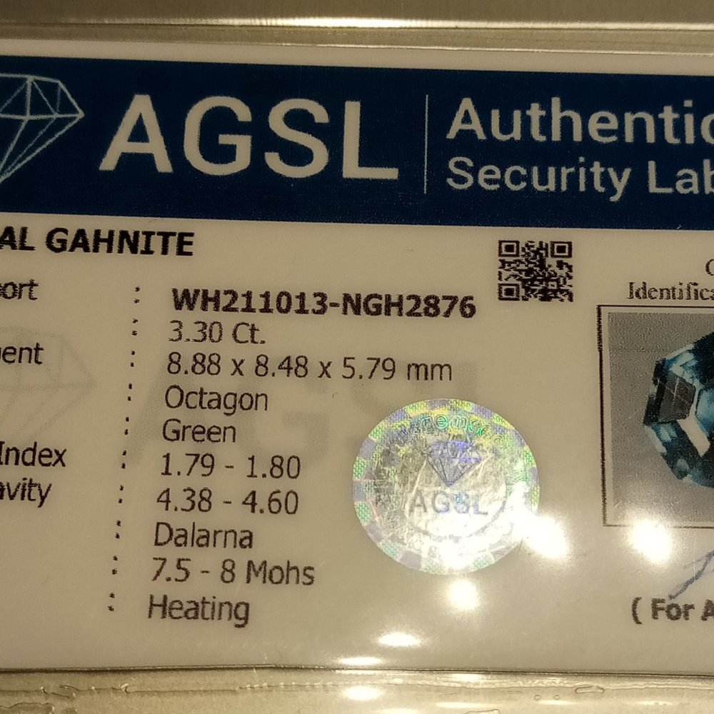 Extremely Rare 3.30 Ct Natural Gahnite Octagon Cut & Certificate - Picture 4 of 6